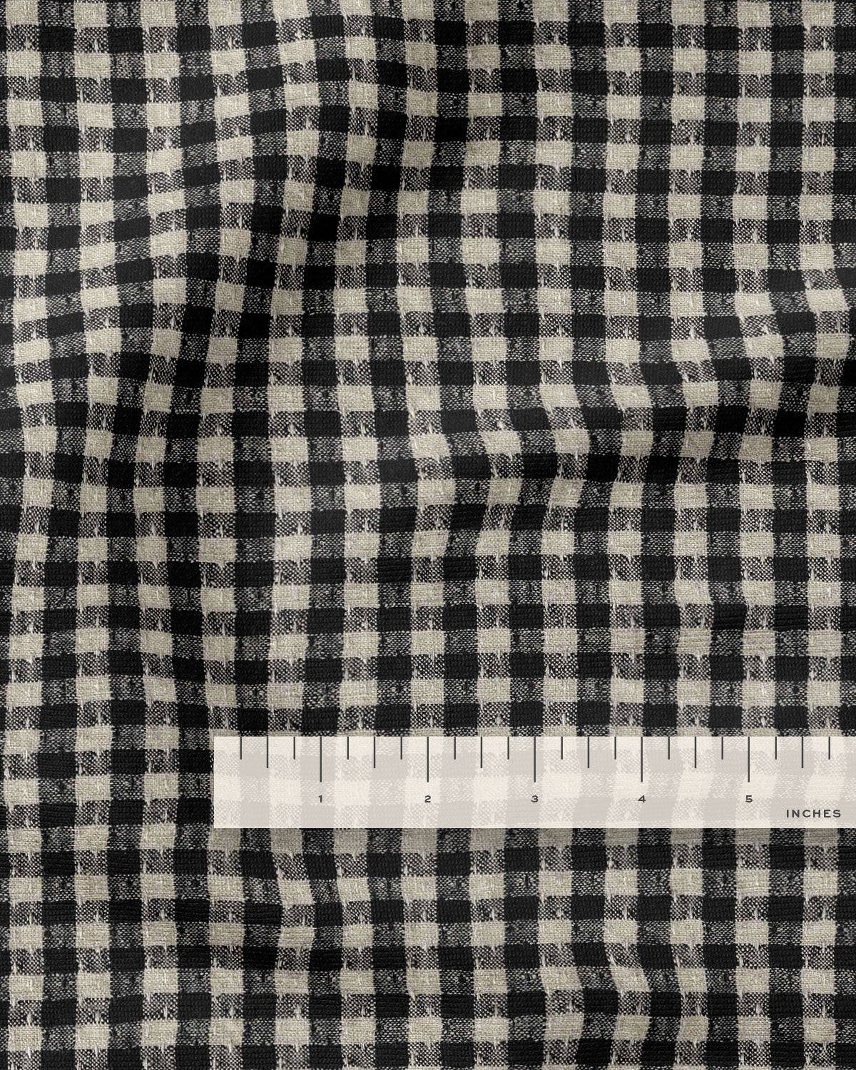 Black and Natural Gingham Dobby Weave Linen - Image 3